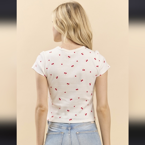 🍒🤍 Cherry Pointelle Cotton Baby Tee - Picture 3 of 3